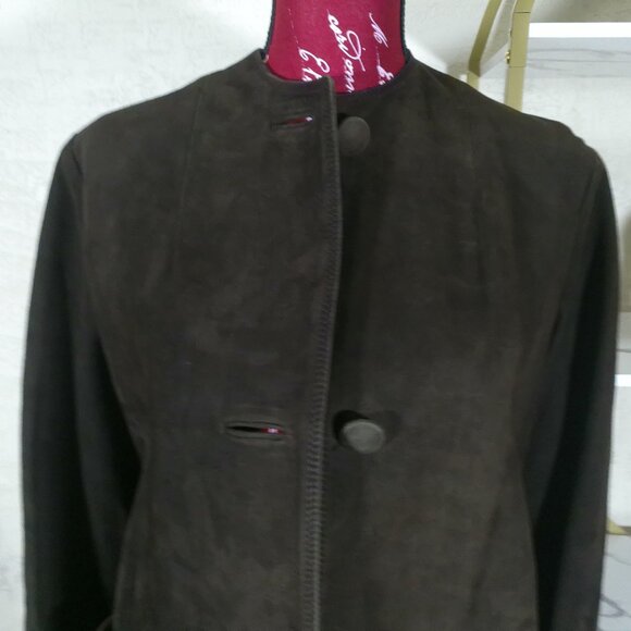 VTG 60's women Ultra Suede Coat Dark Brown 3 Button Long Sleeve Mid Length - Picture 2 of 7